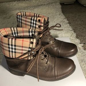 SoftMoc Brown/Plaid Combat Boots Women's -Size 37